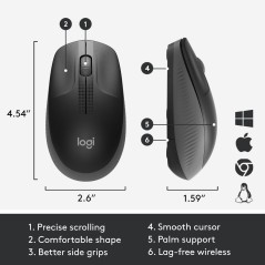 Logitech M190 Optisk Trådløs Mus - Elegant Grå Design til Optimal Komfort og Præcision