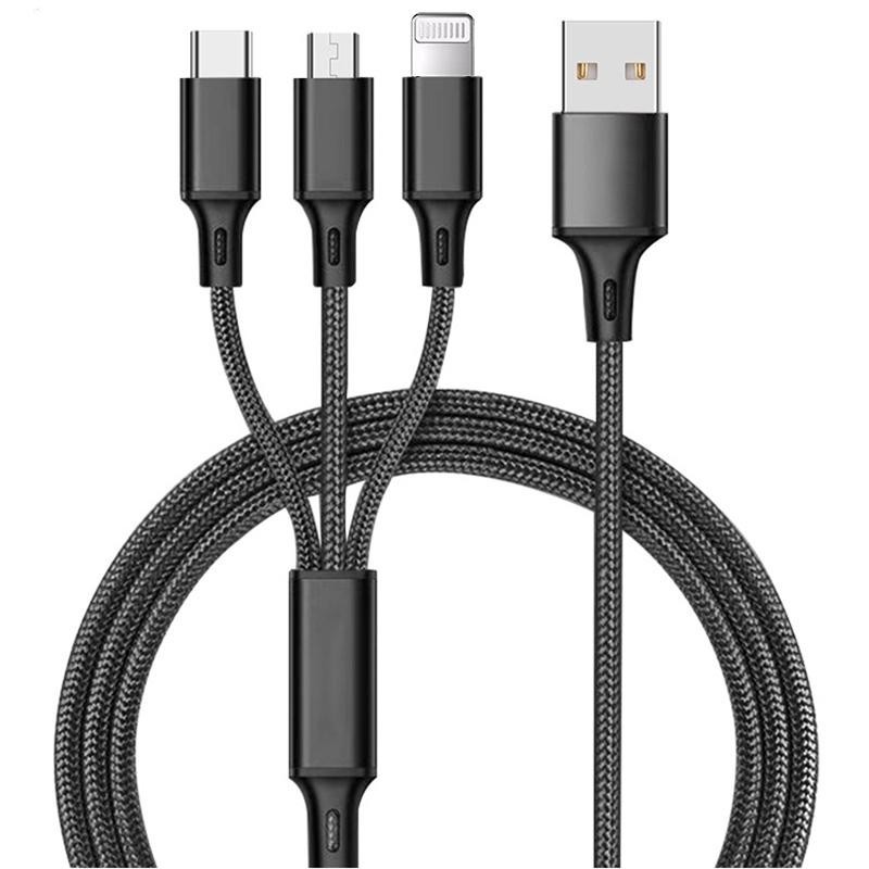 MultiCharge 3-in-1 USB Charging Cable (Micro-USB, Lightning, USB-C) – 1.2m Nylon