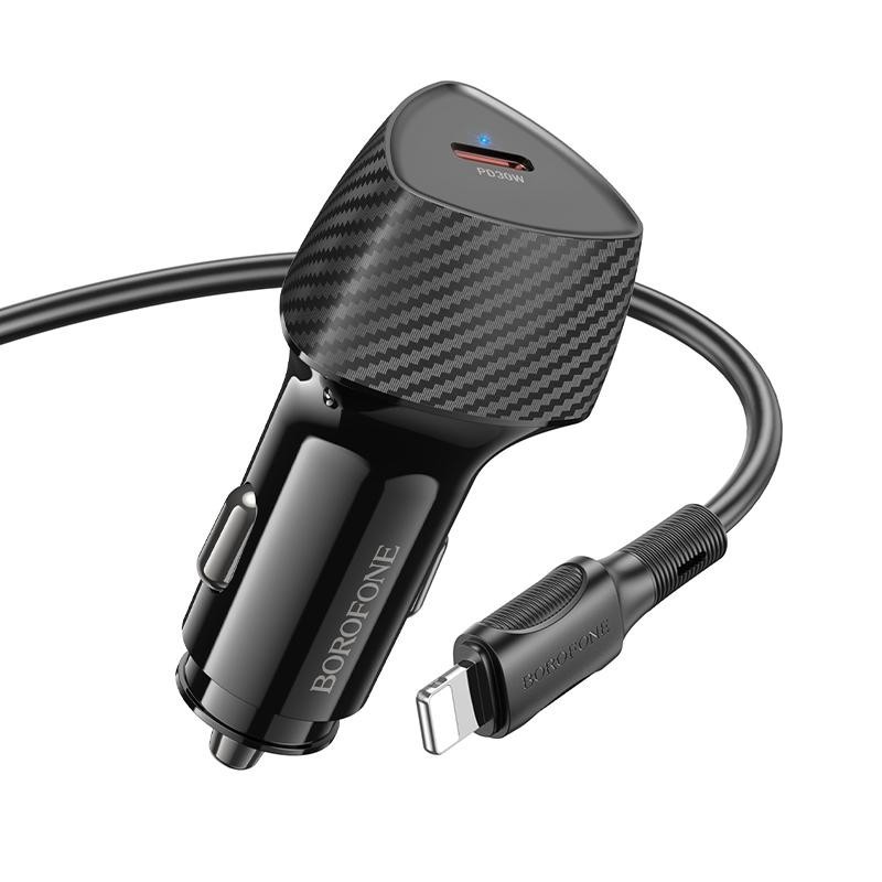 BOROFONE BZ31B PD30W Biloplader Sæt – Type-C til 8-Pin Kabel BOROFONE BZ31B PD30W Biloplader Sæt – Type-C til 8-Pin Kabel