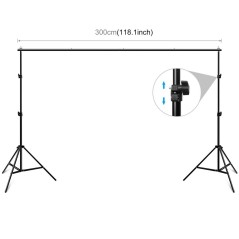 2 x 3m Foto Studio Baggrundsstativ med Krydsbjælke – Sort (Komplet Set)