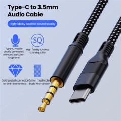 JS-101 USB-C til 3.5mm Audio Kabel – Flettet HiFi Lyd AUX Ledning (1,2m) | UltraShop