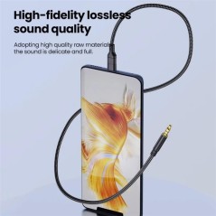 JS-101 USB-C til 3.5mm Audio Kabel – Flettet HiFi Lyd AUX Ledning (1,2m) | UltraShop