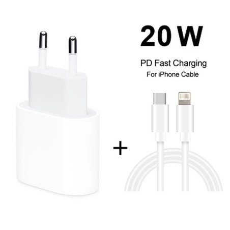 20W USB-C Hurtig oplader til iPhone ( Lightning )  - 2 meter