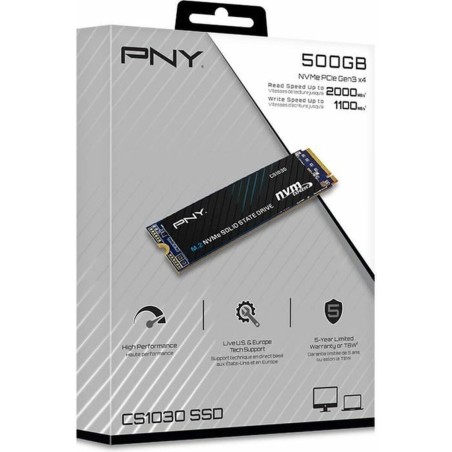 Køb PNY Solid State Drev CS1030 500GB M2 PCIe NVMe - Hurtig Ydeevne & Stabilitet!