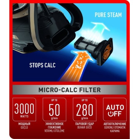Tefal Puregliss FV8066 Tør & dampstrygejern 3000 W Strygejern Sort, Blå