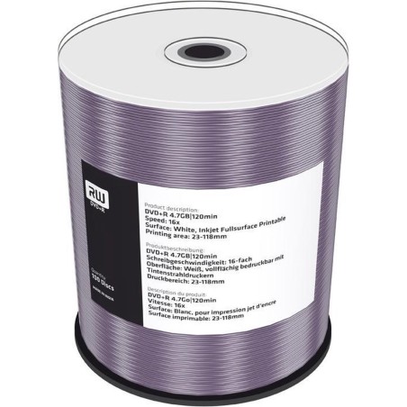 MediaRange Inkjet Fullsurface-Printable 100x DVDR 47GB - Holdbare og Professionelle Optagelser, Varenummer: 4260057123152