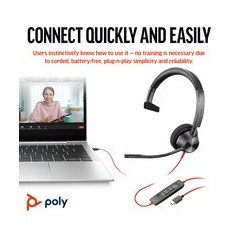 Poly Blackwire 3310 Kabling Headset - Komfortabelt og Holdbart Sort Headset til Professionel Brug