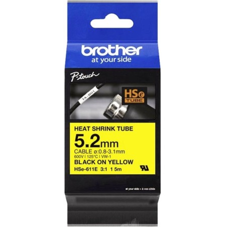 Brother HSe-611E Varmekrympertape 0,52 cm x 15 m - Kvalitetstape til professionelle løsninger!