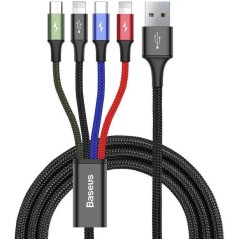 Baseus 4-i-1 USB Kabel - USB-C, Lightning & Micro-USB - 12 m | Fleksibel og Praktisk Løsning!