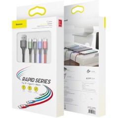 Baseus 4-i-1 USB Kabel - USB-C, Lightning & Micro-USB - 12 m | Fleksibel og Praktisk Løsning!