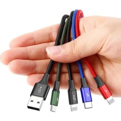 Baseus 4-i-1 USB Kabel - USB-C, Lightning & Micro-USB - 12 m | Fleksibel og Praktisk Løsning!