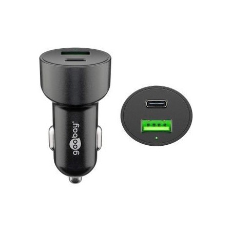 Goobay Bilstrømsadapter 48W - Hurtig opladning med 1xUSB-A & 1xUSB-C - Sort - Perfekt til din bil!