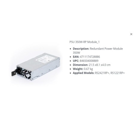 Synology Redundant Power Module 350W - Pålidelig Strømforsyning til Din Server (PSU 350W-RP MODULE_1)