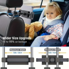 Tablet Holder for Car – 360° Rotating & Extendable – Headrest Mount