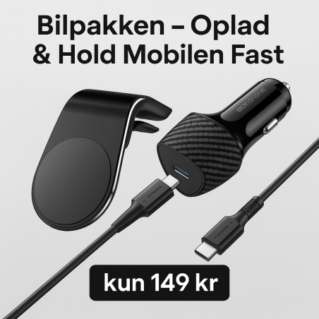 Bilpakken USB-C – Mobilholder & 30W biloplader | Ultrashop