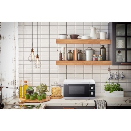 Køb Sharp Mikrowelle YC-MS01E-S - Effektiv, Stilren & Praktisk i Sølv - Varenummer: 4974019966489