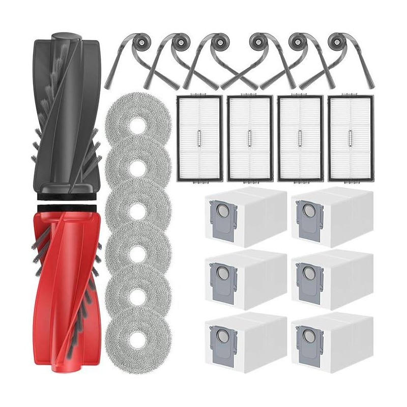 Roborock Saros 10R / Qrevo Curv 2 Pro CurvX Replacement Parts Kit – 2 Main Brushes, 6 Dust Bags, 4 HEPA Filters
