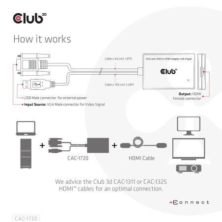 Club 3D Videoadapter 60cm Sort - Optimal Kvalitet og Holdbarhed til Dine Enheder!