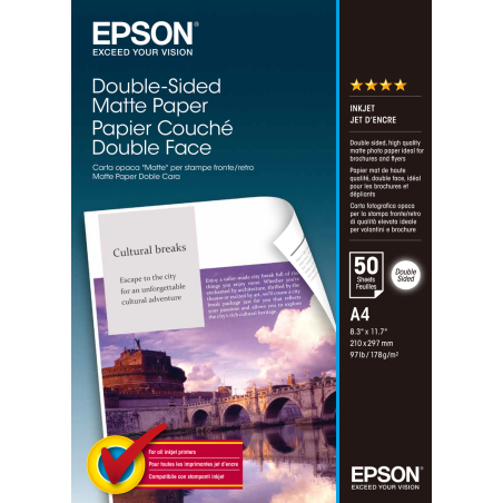 Epson Double-Sided Matte Paper A4 - 50 Ark af Kvalitet til Professionelle Projekter | C13S041569