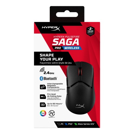 HyperX Pulsefire Saga Pro Wireless Gaming Mus - Optisk, Trådløs, Sort - Uovertruffen Præcision og Komfort
