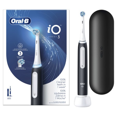 "Oral-B iO Series 3 Elektrisk Tandbørste i Sort - Effektiv, Smart og Stilfuld Rengøring af Tandene"