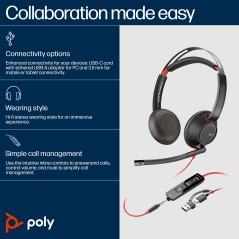 HP Poly Blackwire 5220 Kablet Høretelefoner Sort