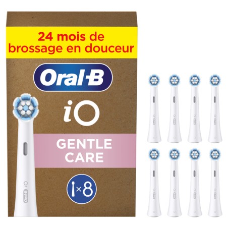 Oral-B iO Gentle Care Børstehoveder – 8 stk. Hvid – Skånsom Rengøring & Optimal Mundhygiejne!