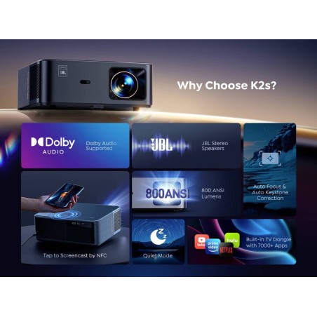 Yaber K2s 1080p LCD-Projektor Sort
