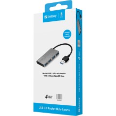Sandberg USB 3.0 Pocket Hub - 4 porte USB | Effektiv & Praktisk Hub til Dine Enheder