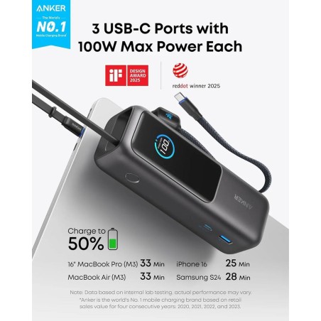 Anker Powerbank 25000mAh 165W - Sort | Kraftfuld, Holdbar & Praktisk Løsning til Dit Elektroniske Udstyr