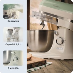 Ariete Vintage 158804 Køkkenmaskine - 55 liter, 2400W Grøn | Perfekt til Madlavning og Bagning!