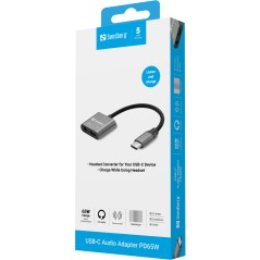 Sandberg USB-C Audio Adapter PD65W - Kvalitetslyd og Effektiv Opladning! Varenummer: 136-67