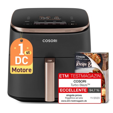 Cosori Turbo Blaze 6 L Varmluftsteger - 1725 W Effekt, Sort med Guld Detaljer - Perfekt til Sund Madlavning!