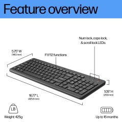 HP Full-sized trådløst tastatur - Optimal komfort og præcision | Varenummer: 805T2AA#AB9