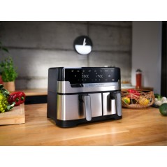 Tefal Dual Easy Fry Grill EY905D - Dobbelt 8,3 L Varmluftsteger i Rustfrit Stål med 2700 W Kraft - Rask og Sund Madlavning!