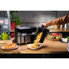 Tefal Dual Easy Fry Grill EY905D - Dobbelt 8,3 L Varmluftsteger i Rustfrit Stål med 2700 W Kraft - Rask og Sund Madlavning!