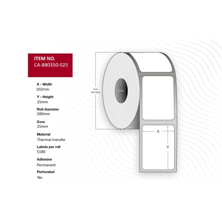 Capture Label 102 x 25mm - Kvalitetsmærkater med Core 76mm | Varenummer: CA-880350-025
