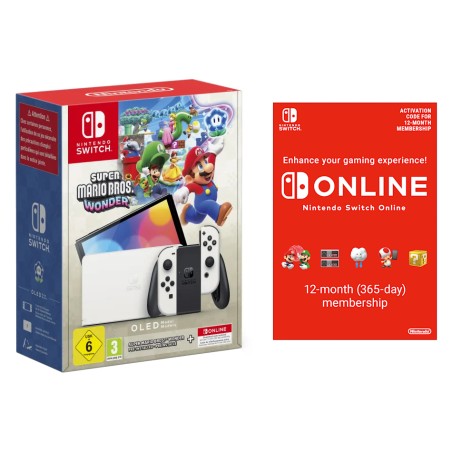 Nintendo Switch OLED - Hvid Spilkonsol med 12-måneders Nintendo Switch Online Medlemskab - Perfekt til Spiloplevelser!
