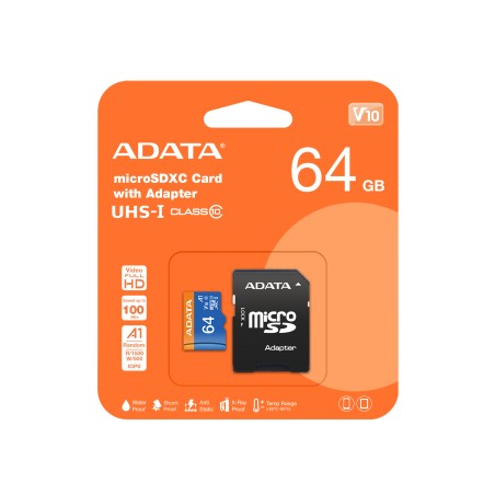 ADATA 64GB UHS-I CL10 A1 V10 - Hurtig og Pålidelig Hukommelseskort til Fremragende Ydeevne!