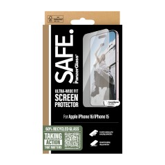 SAFE by PanzerGlass til Apple iPhone 16, 15 | Ultra-Wide Fit – Optimal Beskyttelse og Stil!