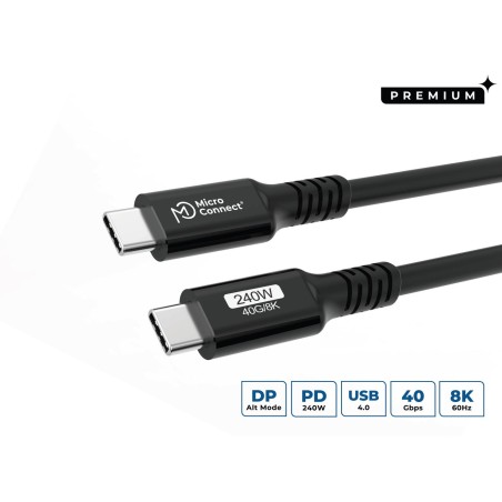 Køb MicroConnect Premium USB4 USB-C Kabel 1m - Hurtig Dataoverførsel & Holdbar Kvalitet (Varenr. USB4CC1-240W)