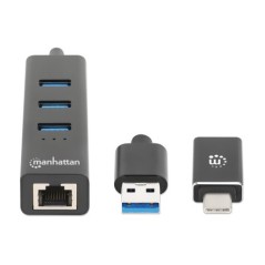 Manhattan USB-C USB-A Combo DockHub 180894 - Komplet Tilslutningsløsning til Arbejdsstationer