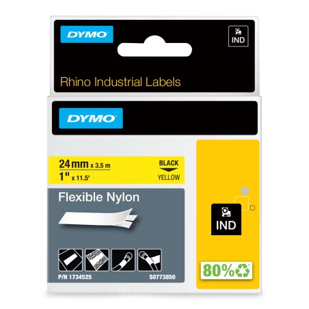 Køb DYMO RHINO Flexible Nylon 24mmx3.5m - Høj Kvalitet Kabelmærkning | Varenr. 1734525