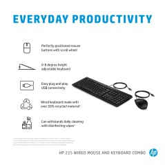HP 225 Wired Mouse and Keyboard - Ergonomisk og pålidelig arbejdsstation til effektivitet - Varenummer: 286J4AA#ABD