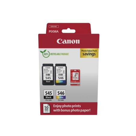 Canon PG-545 / CL-546 Value Pack Sort Farve (cyan, magenta, gul) Blækpatron/papirsæt