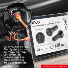 "Club 3D CAC-1921 36W Bilstrømsadapter - 2xUSB-A & 1xUSB-C - Effektiv Opladning i Sort"