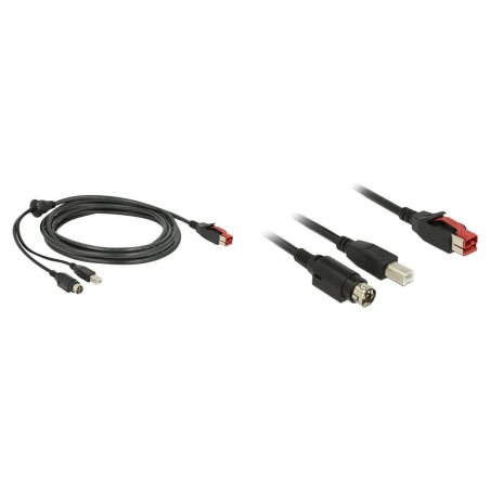 Forstærket DeLOCK 8 pin USB PlusPower (24 V) - 4 pin USB Type B & 3 pin Power mini-DIN (Sort, 3m) - Kvalitets USB Kabel til Opti