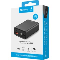Sandberg Travel Powerbank 20000 PD65W (420-95) - Kraftfuld og pålidelig strøm på farten
