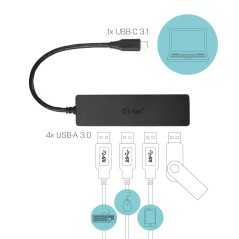 i-tec USB-C SLIM PASSIVE HUB 4 - Kompakt og Effektiv Tilslutning | C31HUB404