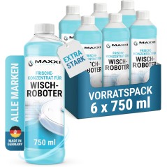 Maxxi Clean rengøringskoncentrat til robotstøvsuger – 6 x 750 ml, frisk duft, til fliser, laminat og parket
